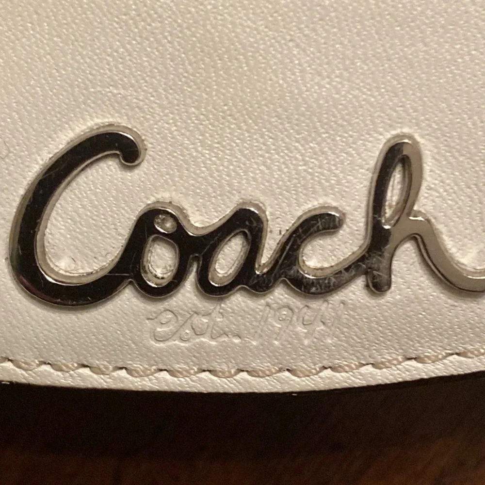 Coach EUC Penelope White Leather Clutch Wallet with Silver logo on front flap. - Picture 2 of 15